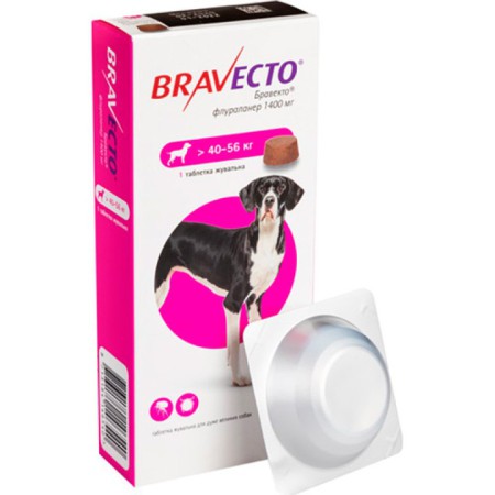 Жувальна таблетка Bravecto від бліх та кліщів для собак з вагою 40-56 кг