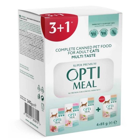 Optimeal Adult Cats Multi Taste №3 вологий корм для кішок асорті 85 г набір (3+1) 340 г
