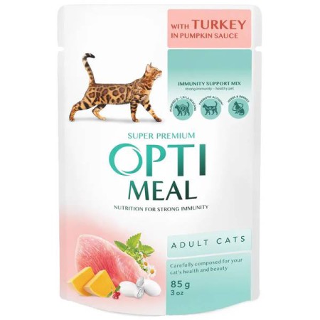 Optimeal Cat Turkey Pumpkin Sauce 85 г вологий корм з індичкою в гарбузовому соусі для котів
