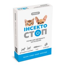 Капли на холку ProVET «Инсектостоп» для котят и щенков до 3 кг, по 0,5 мл, 6 пипеток (PR020027)