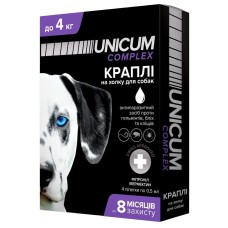 Краплі Unicum Complex Premium від гельмінтів, бліх та кліщів для собак 0-4 кг (1піп)