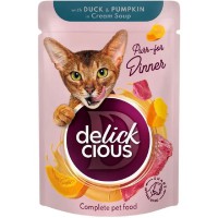 Delickcious (Делишес) пауч Duck Pumpkin для кошек утка тыква полоски крем-суп 85 гр