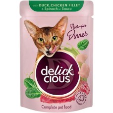 Delickcious (Делішес) пауч Dusk Chicken Fillet для котів качка курка шматочки в соусі 80 гр