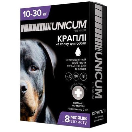 Краплі Unicum Complex Рremium від гельмінтів, бліх та кліщів для собак 10-30 кг (1піп)