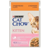 Вологий корм для кошенят Cat Chow Kitten ніжні шматочки в желе з індичкою та цукіні 26х85 г