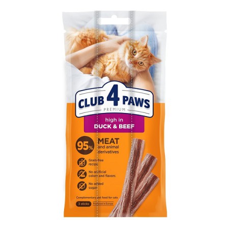 Клуб 4 Лапи Premium High in Duck & Beef М'ясна паличка з качкою та яловичиною для кішок 10х5 г