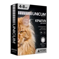 Краплі Unicum Рremium від бліх та кліщів для котів 4-8 кг (1піп)