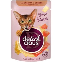 Delickcious (Делишес) пауч Salmon Cheese для кошек лосось сыр полоски крем-суп 85 гр