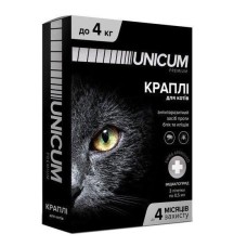 Краплі Unicum Рremium від бліх та кліщів для котів до 4 кг (1піп)