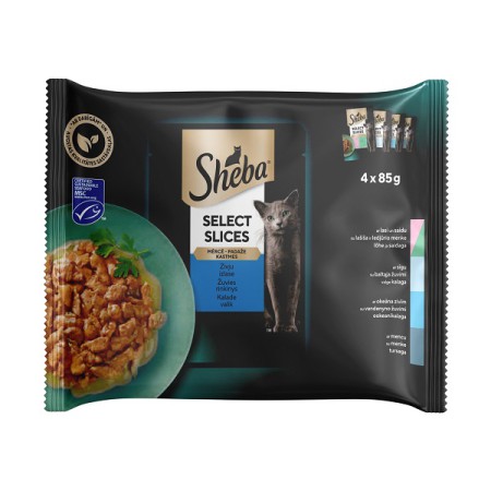 Sheba Набір вологих кормів, рибне асорті в соусі для дорослих кішок 4*85г