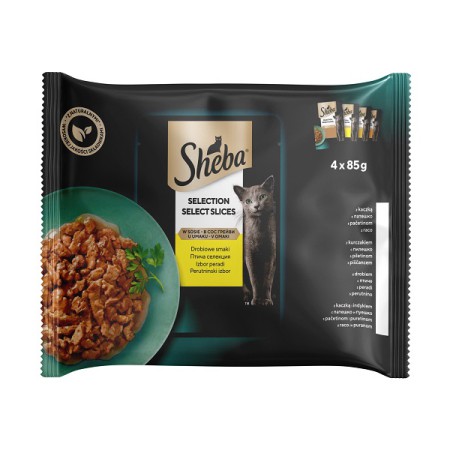Sheba Набір вологих кормів, асорті з м'яса птиці в соусі для дорослих кішок 4*85г