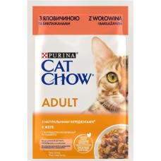 Вологий корм для кішок Cat Chow Adult шматочки в желе з яловичиною та баклажанами 26х85 г