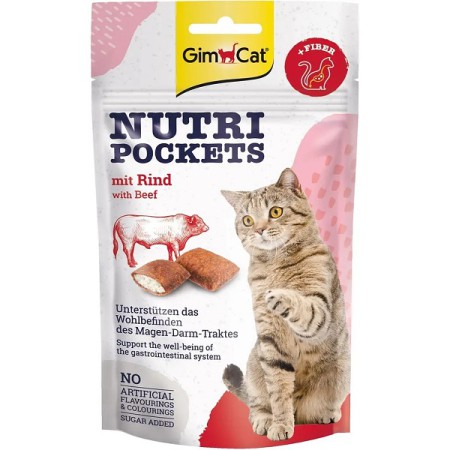 Ласощі для кішок GimCat Nutri Pockets з яловичиною та солодом для виведення вовни, 60 г