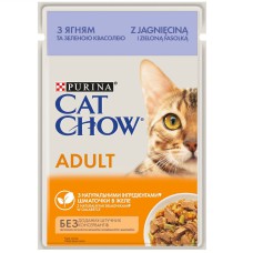 Вологий корм для кішок Cat Chow Adult в желе з ягням та зеленою квасолею 26х85 г