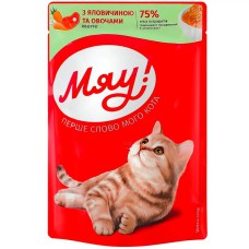 Влажный корм для кошек Мяу телятина с овощами в желе 24х85 г