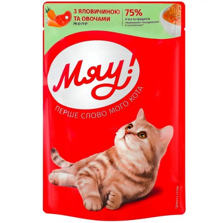 Вологий корм для кішок Мяу телятина з овочами в желе 24х85 г