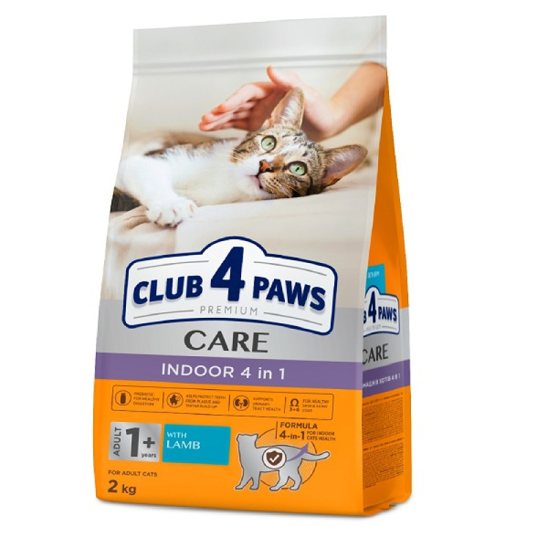 Клуб 4 Лапи Premium Indoor Lamb 4in1 2 кг сухий корм для домашніх котів із ягням