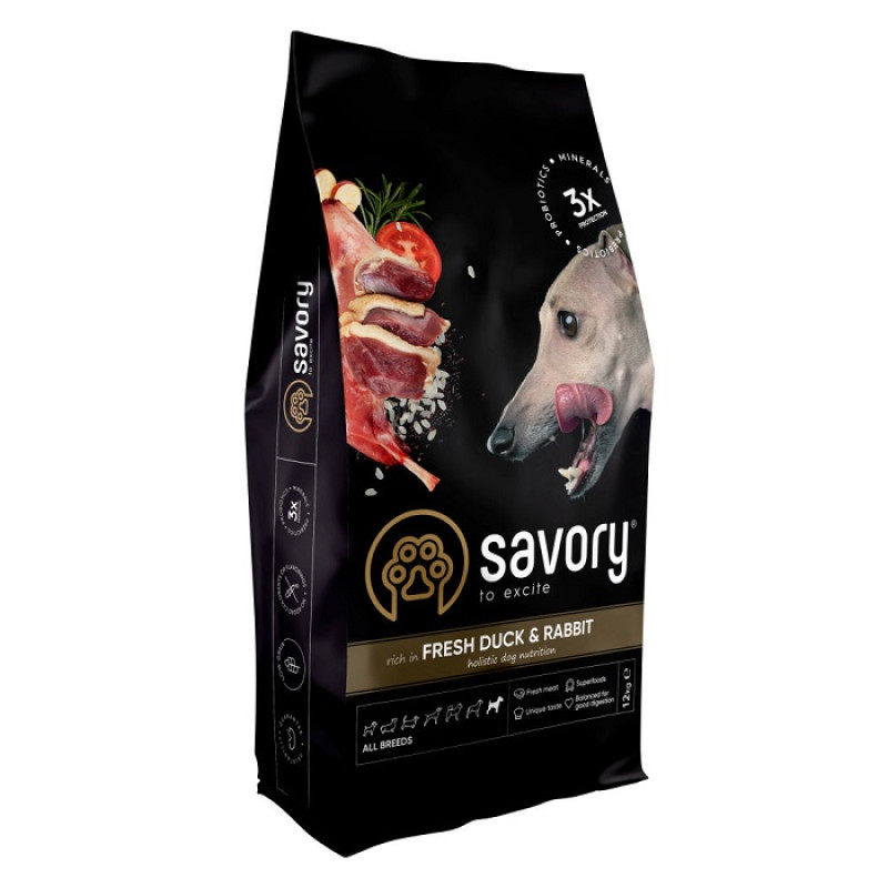 Savory Adult All Breeds Rich in Fresh Duck and Rabbit 12 кг сухий корм для собак усіх порід з качкою та кроликом