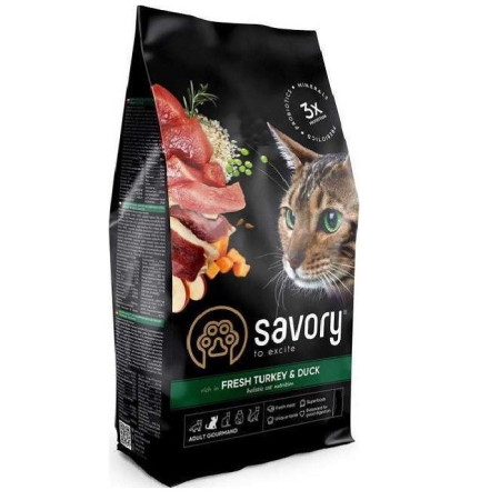 Savory Adult Cat Gourmand Fresh Turkey and Duck 8 кг сухий корм для котів з індичкою та качкою