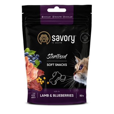 М'які ласощі Savory Sterilised Lamb and Blueberries для стерилізованих кішок з ягнятком та чорницею 50 г