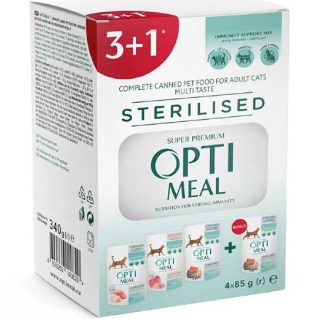 Optimeal Sterilised №6 ассорти для стерилизованных кошек набор (3+1) 340 г