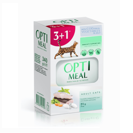 Optimeal Adult Cats Cod Fish Vegetable для кішок з тріскою 85 г набір (3+1) 340 г