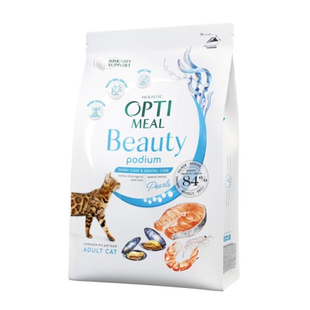 Optimeal Cat Beauty Podium 4 кг сухой корм шерсть и уход за зубами для кошек из морепродуктов