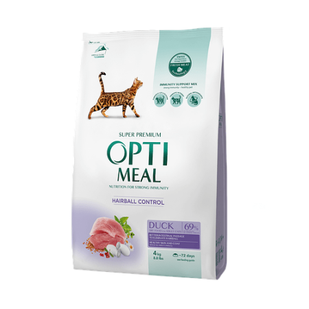 Optimeal Duck Hairball Control 4 кг сухий корм для виведення грудок вовни для котів з качкою
