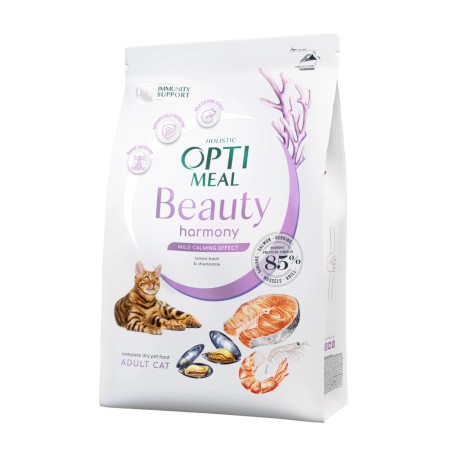 Optimeal Cat Beauty Harmony Calming 4 кг сухой корм мягкий успокаивающий эффект для кошек из морепродуктов