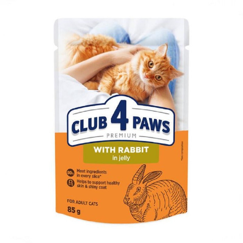 Клуб 4 Лапы Premium Rabbit 24х85 г с кроликом в желе для кошек 