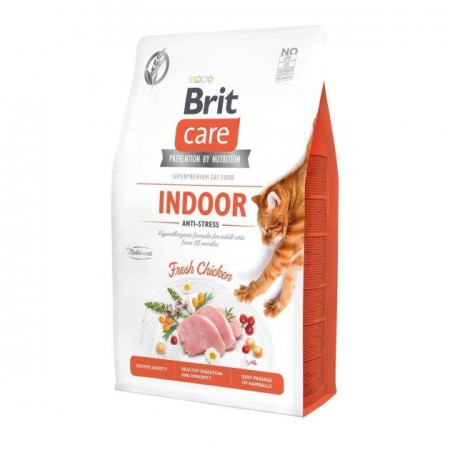 Brit Care Cat GF Indoor Anti-Stress 2 кг сухой корм для кошек живущих в помещении с курицей 