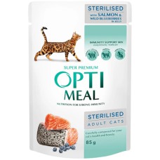 Optimeal Sterilised Salmon для стерилізованих кішок з лососем та чорницею в желе 12х85 г