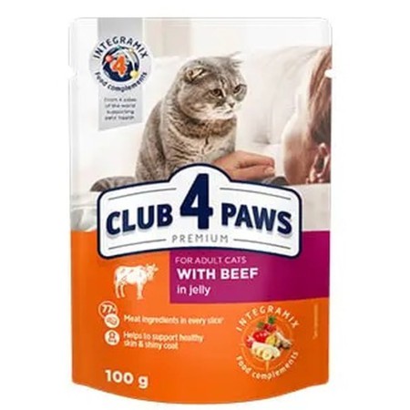 Клуб 4 Лапы Premium Beef 24х100 г с говядиной в желе для кошек 