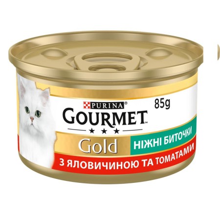 Вологий корм Gourmet Gold Ніжні биточки для кішок з яловичиною та томатами 24x85 г