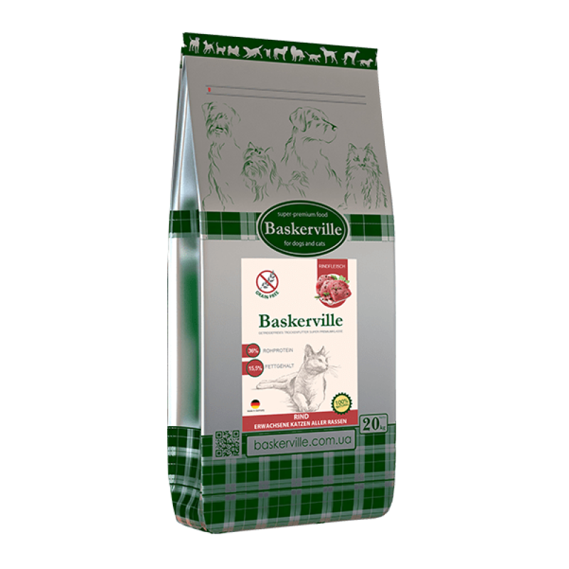 Baskerville KF Getreidefrei Rind 20 кг сухой корм беззерновой для кошек с говядиной