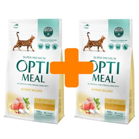 Акция Optimeal Cat Chicken 700г+700г сухой корм для кошек с мясом курицы