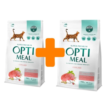 Акция Optimeal Sterilised Beef Sorghum 700г+700г сухой корм для стерилизованных кошек с говядиной