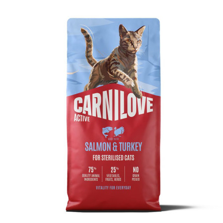 Carnilove Active Salmon & Turkey Sterilised 6 кг беззерновой корм для стерилизованных кошек с лососем и индейкой