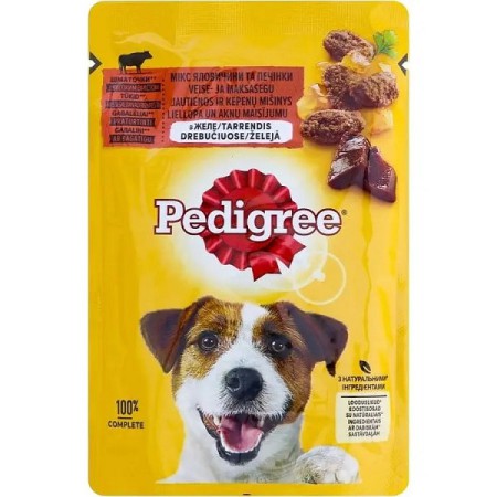 Пакетик Pedigree Chicken для собак з яловичиною та печінкою в желе 24*100 г