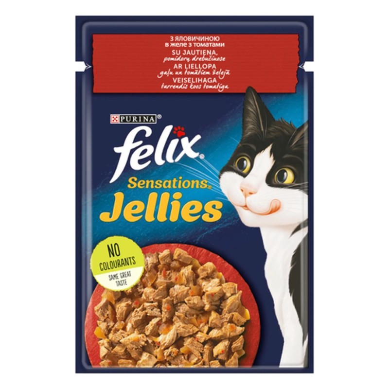 Вологий корм для кішок Felix Sensations, з яловичиною та томатами, 26*85 г