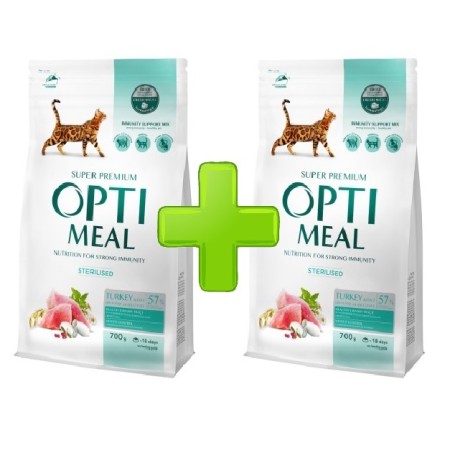 Акция Optimeal Cat Sterilised Turkey 700г+700г сухой корм для стерилизованных кошек с индейкой