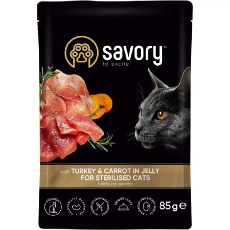 Влажный корм Savory Sterilised Turkey для стерилизованных кошек, индейка в желе 85 г