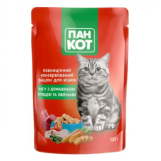 Пан Кіт для кішок рагу з домашнім птахом та овочами 24х100 г
