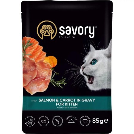 Вологий корм Savory Kitten Salmon для кошенят, лосось у соусі 85 г