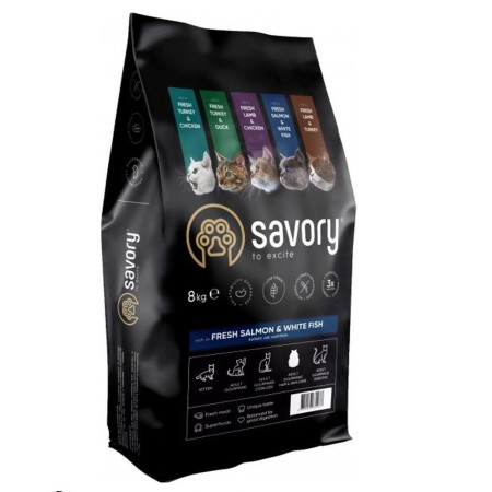 Savory Adult Cat Salmon & White Fish для кішок з лососем 8 кг