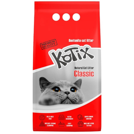 Бентонітовий наповнювач Kotix (Котікс) Classic класичний, натуральний білий для котячого туалету 10 л