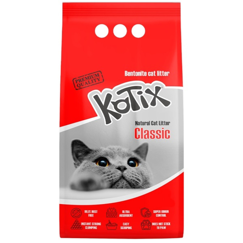 Бентонітовий наповнювач Kotix (Котікс) Classic класичний, натуральний білий для котячого туалету 10 л
