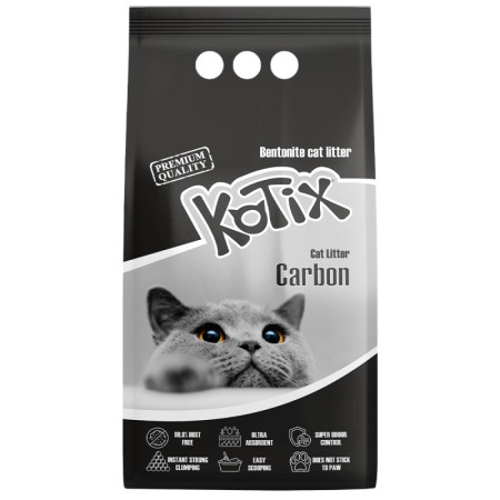 Бентонітовий наповнювач Kotix (Котикс) Extra Activated Carbon з активованим вугіллям для котячого туалету 10 л