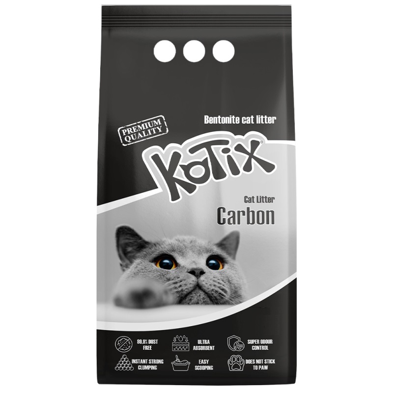 Бентонітовий наповнювач Kotix (Котикс) Extra Activated Carbon з активованим вугіллям для котячого туалету 10 л