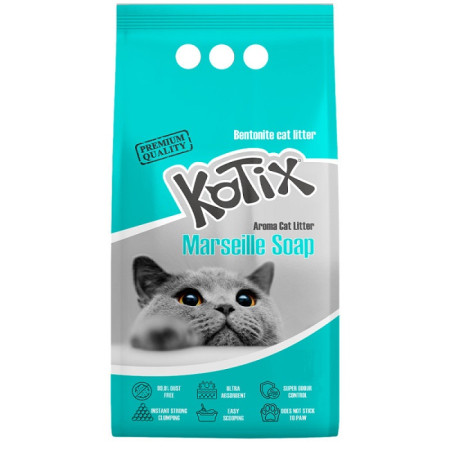 Бентонітовий наповнювач Kotix (Котікс) Marseille Soap марсельське мило, бірюзові гранули для котячого туалету 5 л